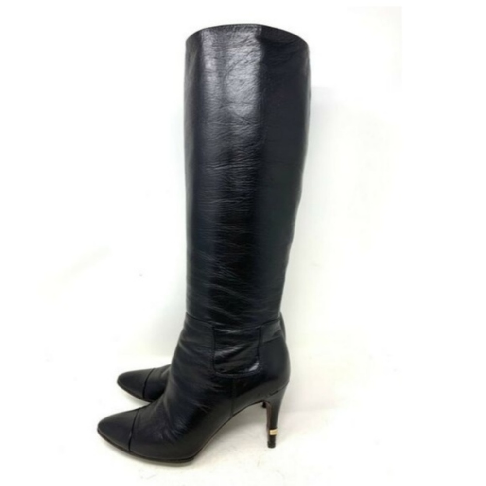 100% Auth CHANEL Logo Heels Leather Boots - Picture 4 of 8